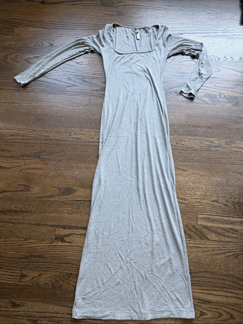 SKIMS Light Gray Long-Sleeve Maxi Dress with Scoop Neck